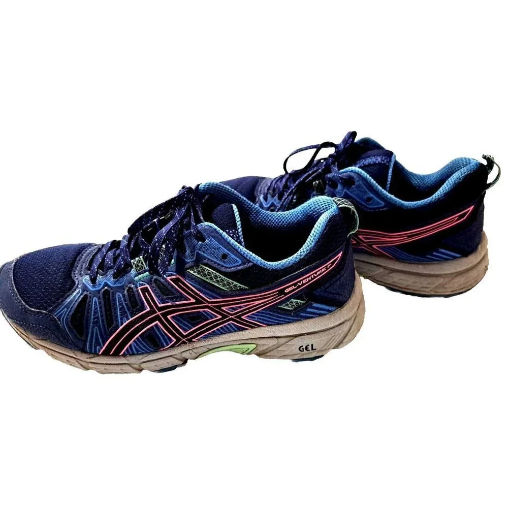 Asics Women's 6.5 Low Cut Lace Up Gel-Venture 7 Blue Multicolor Sneakers